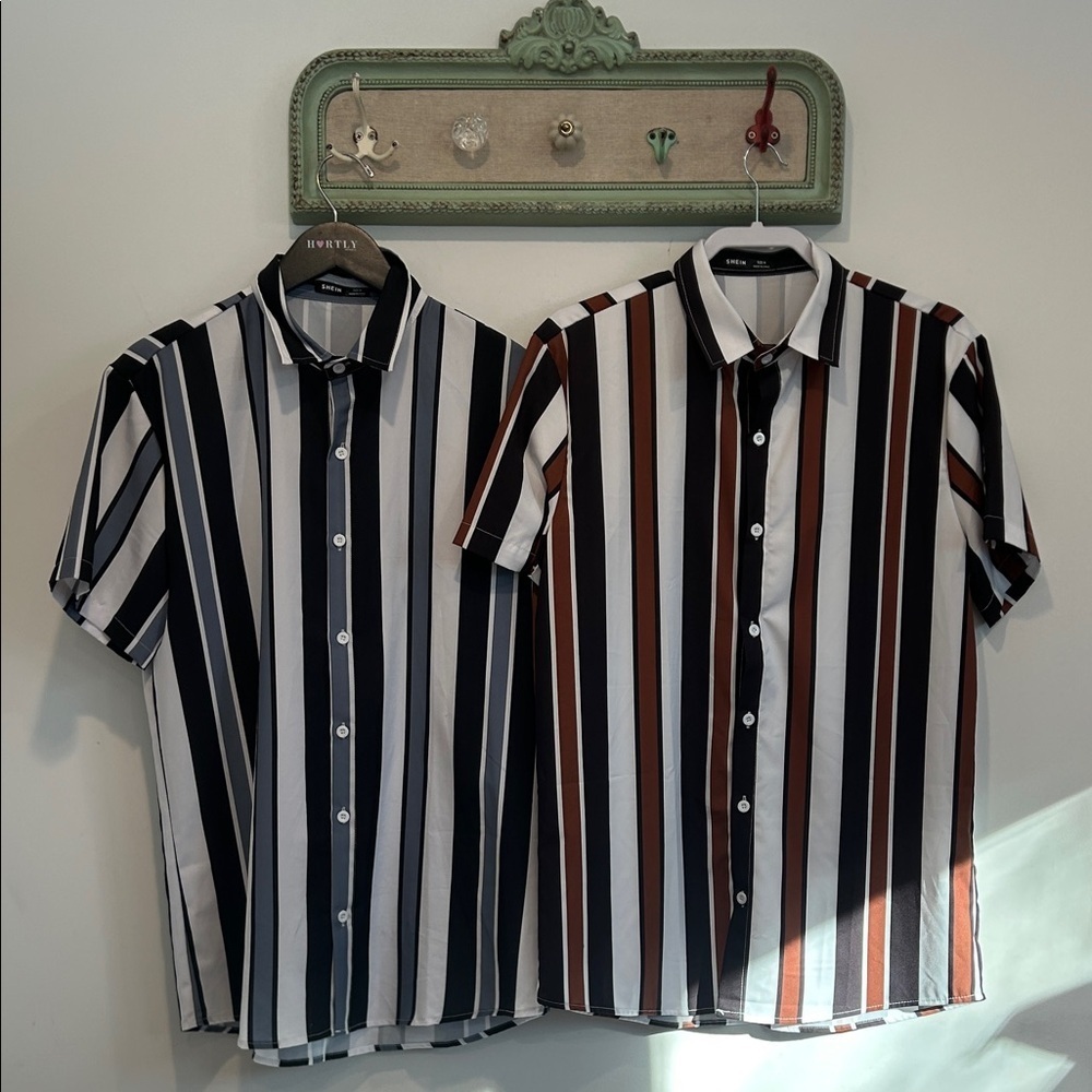 Striped Short Sleeve Men's Button down casual Shirt bundle size medium